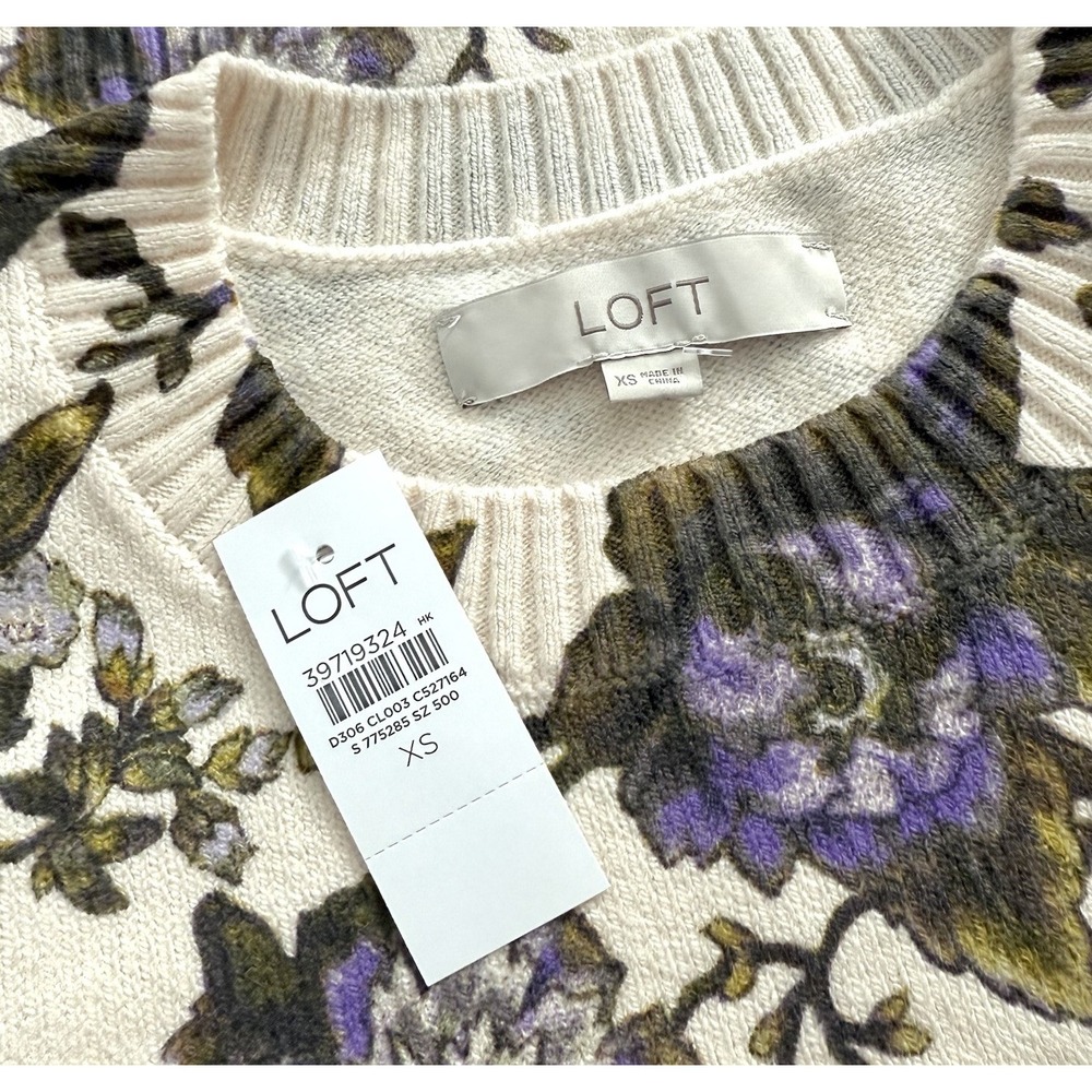 LOFT Floral Blouson Sleeve Sweater XS NWT - Picture 7 of 7